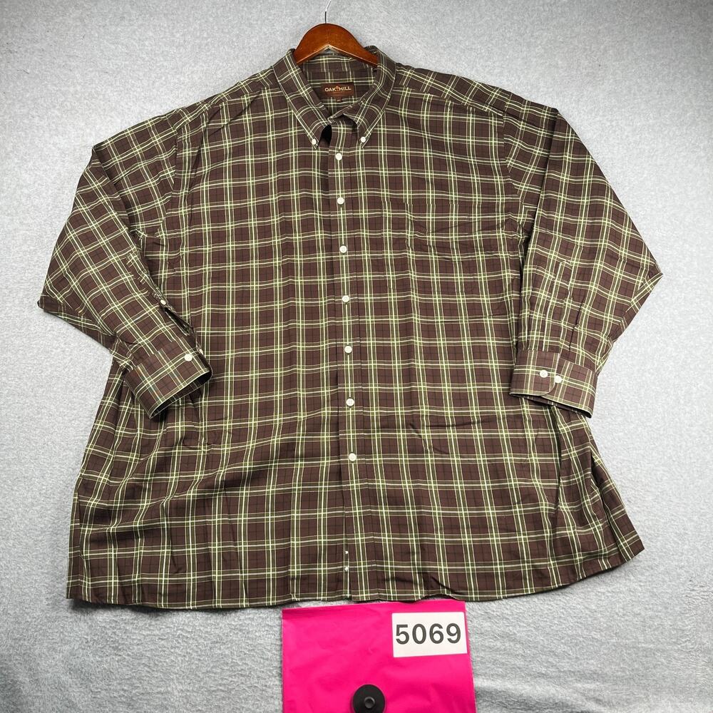 Oak Hill Shirt Brown Green Plaid Casual Button Up Long Sleeve Mens 4XL
